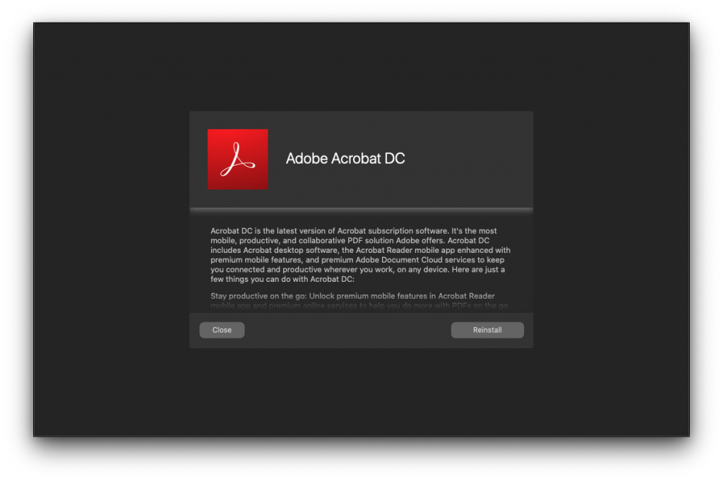 adobe acrobat version that works with catalina